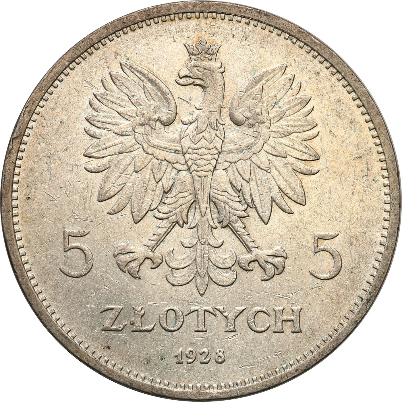 II RP. 5 złotych 1928 Nike bez znaku mennicy - PIĘKNA